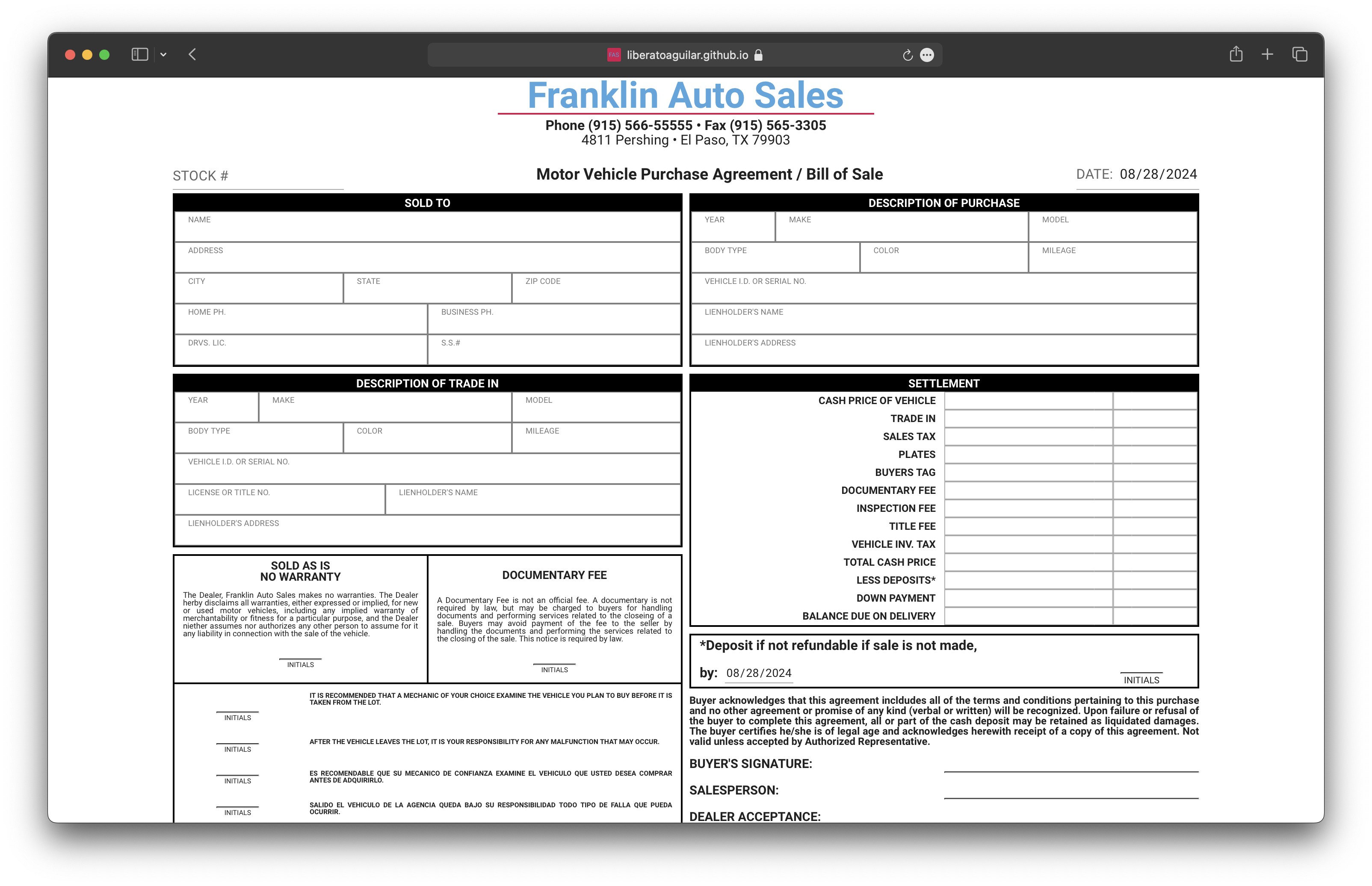Bill of Sale System